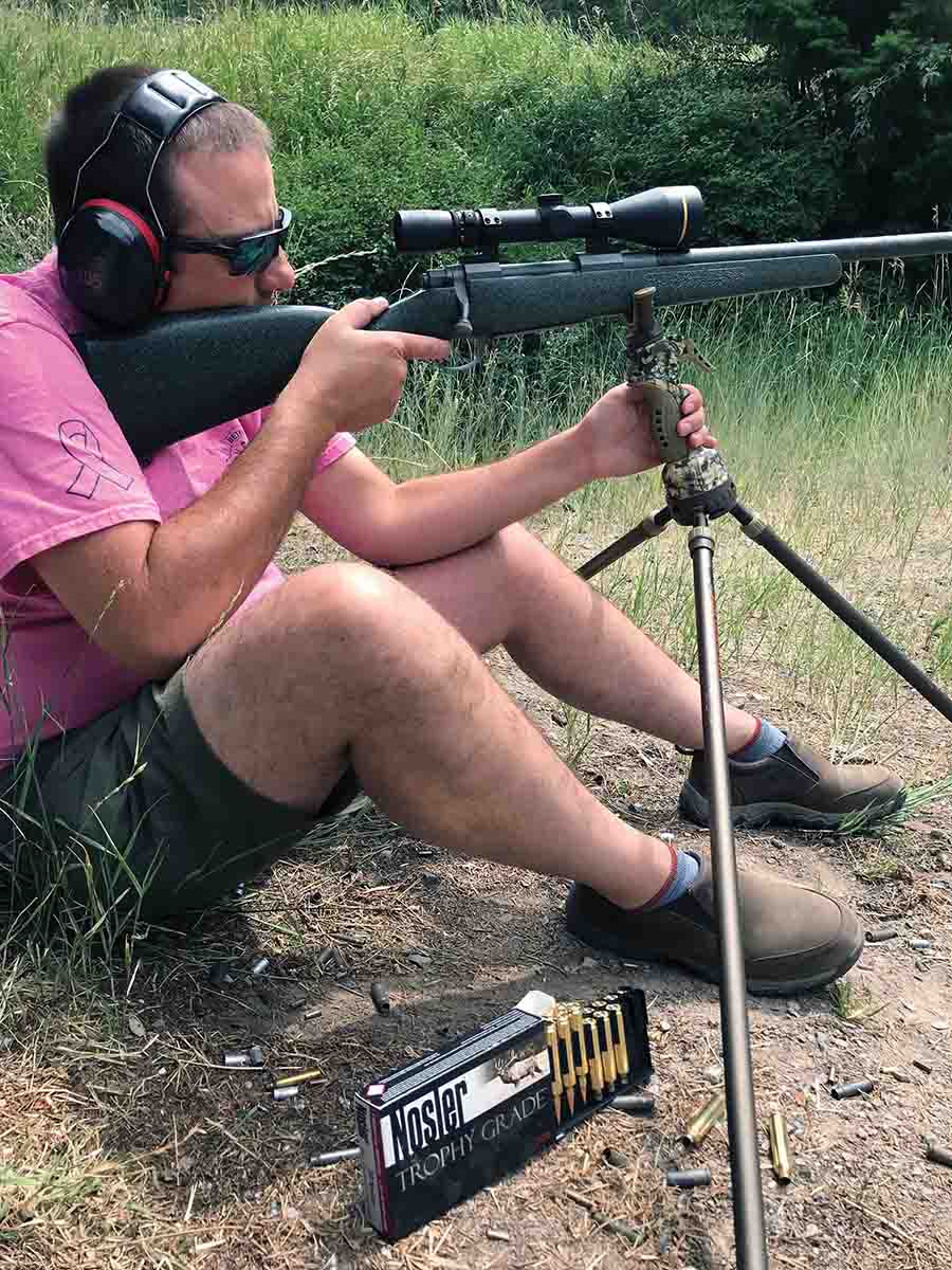 When shot off shooting sticks at 300 yards, Nosler Trophy Grade 160-grain AccuBond loads dropped only a few inches with the bullets hitting 2 inches above aim at 100 yards.